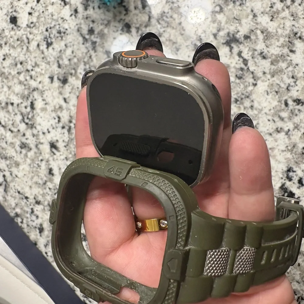 Apple Smartwatch with Black Face and Green Case